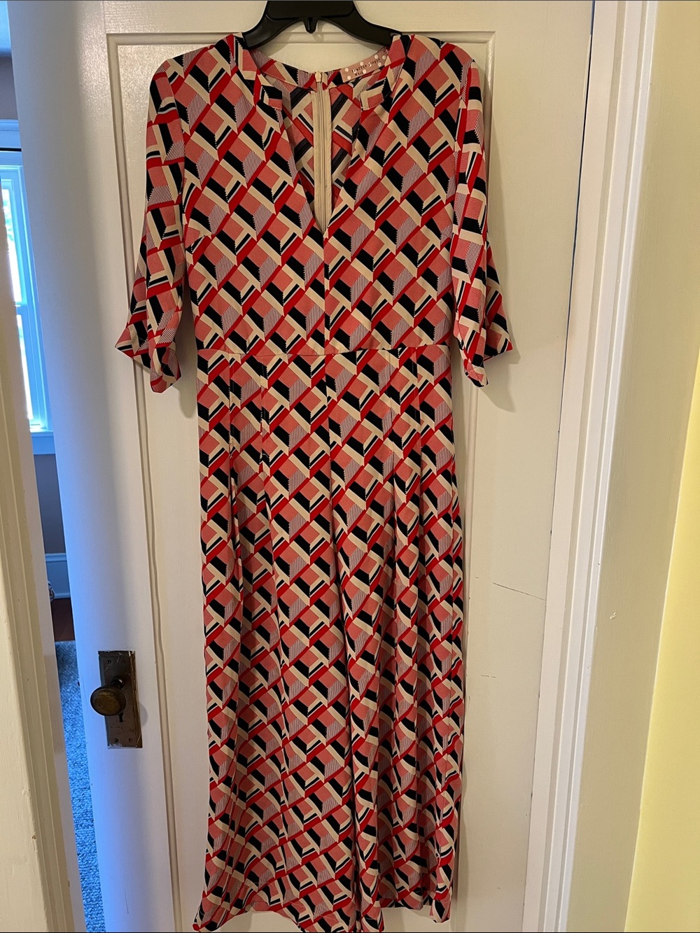 Traffic People Geometric Print Jumpsuit in Red, Black and Cream